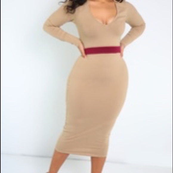 Rebdolls Essential Long Sleeve VNeck Bodycon Midi - Picture 2 of 2
